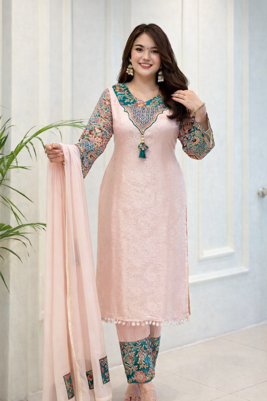 Elegant Rich Multicolor Embroidery Kurti Suit With Dupatta