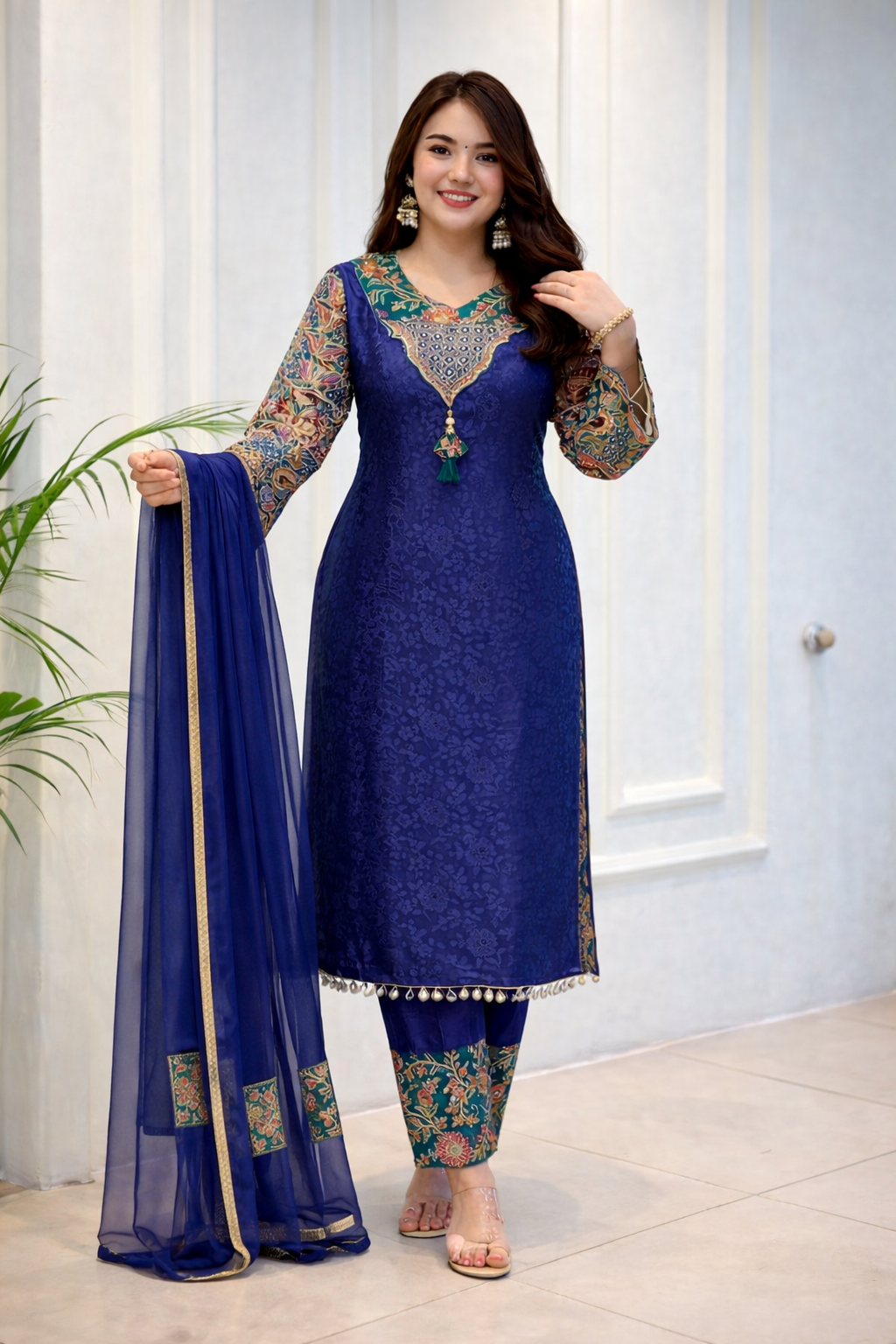 Elegant Rich Multicolor Embroidery Kurti Suit With Dupatta