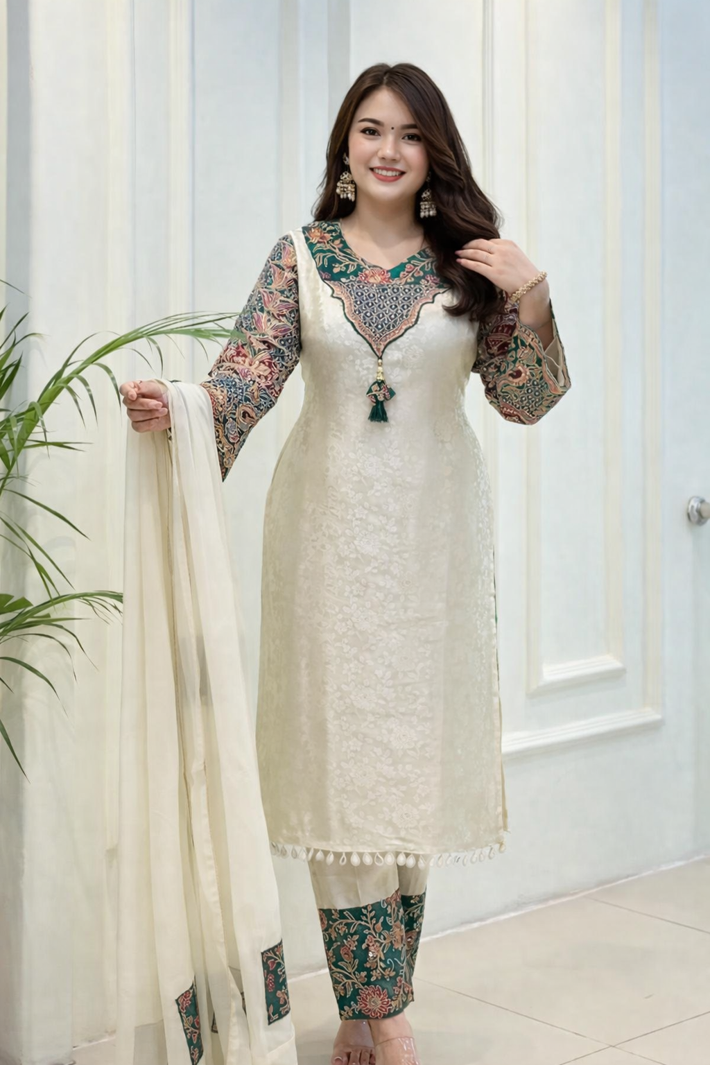 Elegant Rich Multicolor Embroidery Kurti Suit With Dupatta