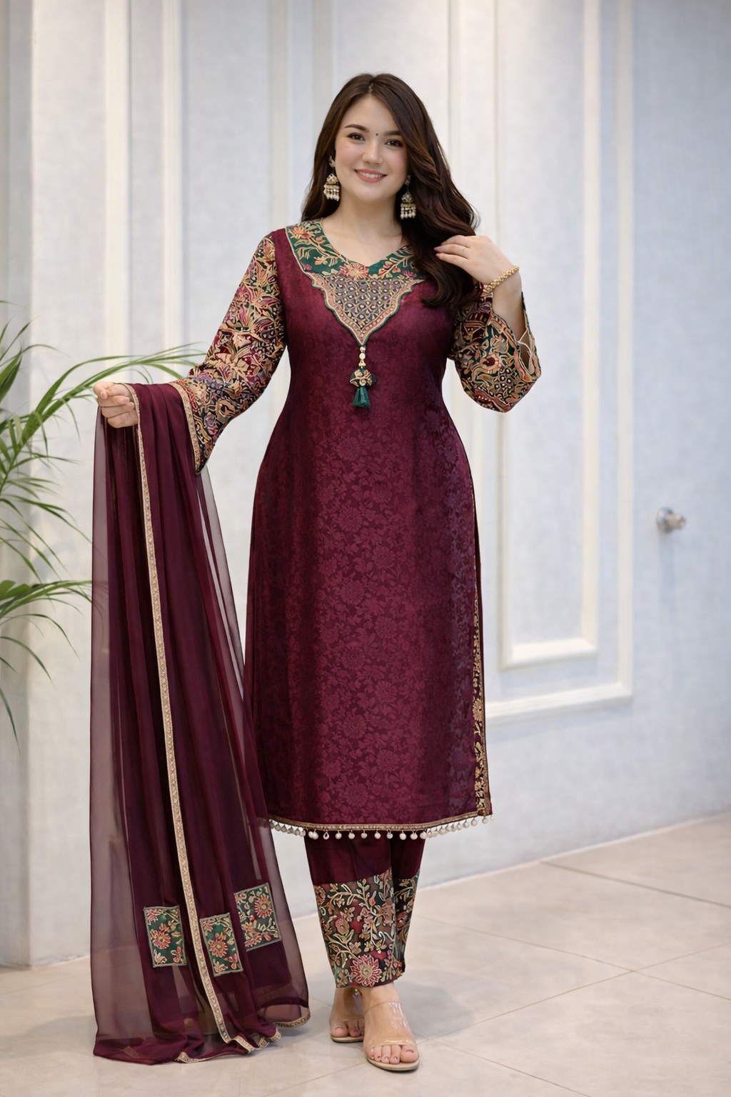 Elegant Rich Multicolor Embroidery Kurti Suit With Dupatta