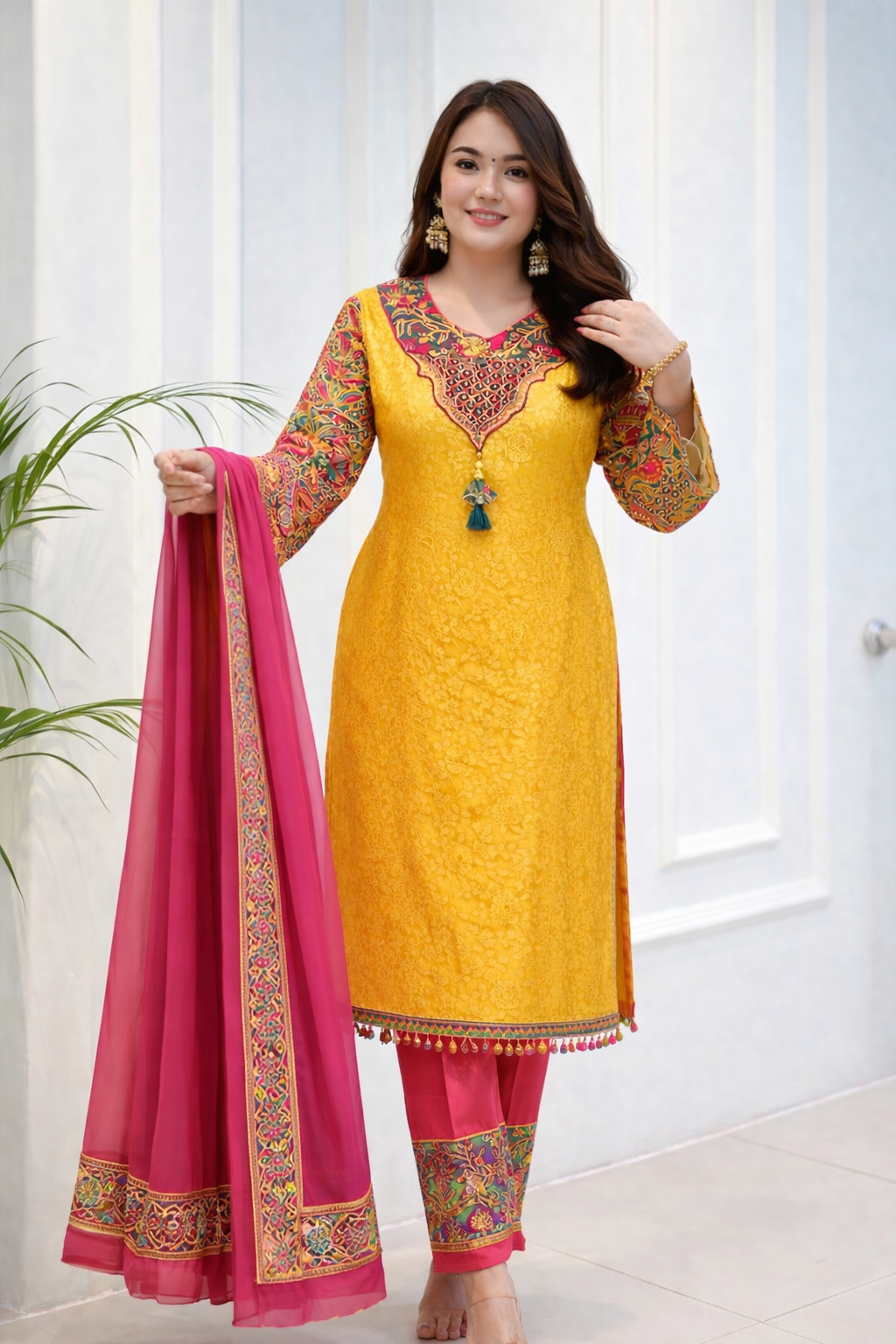 Elegant Rich Multicolor Embroidery Kurti Suit With Dupatta