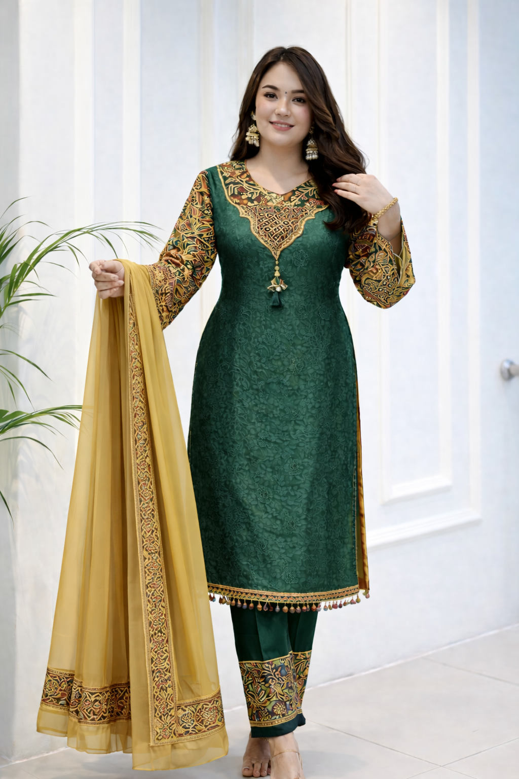 Elegant Rich Multicolor Embroidery Kurti Suit With Dupatta