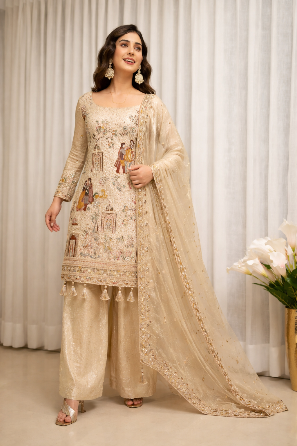 Elegant Multicolor Embroidered Kurti Suit Set with Dupatta