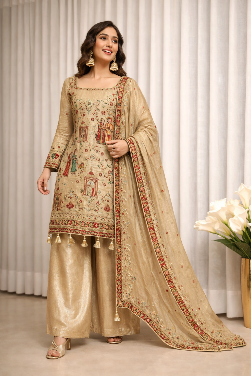 Elegant Multicolor Embroidered Kurti Suit Set with Dupatta