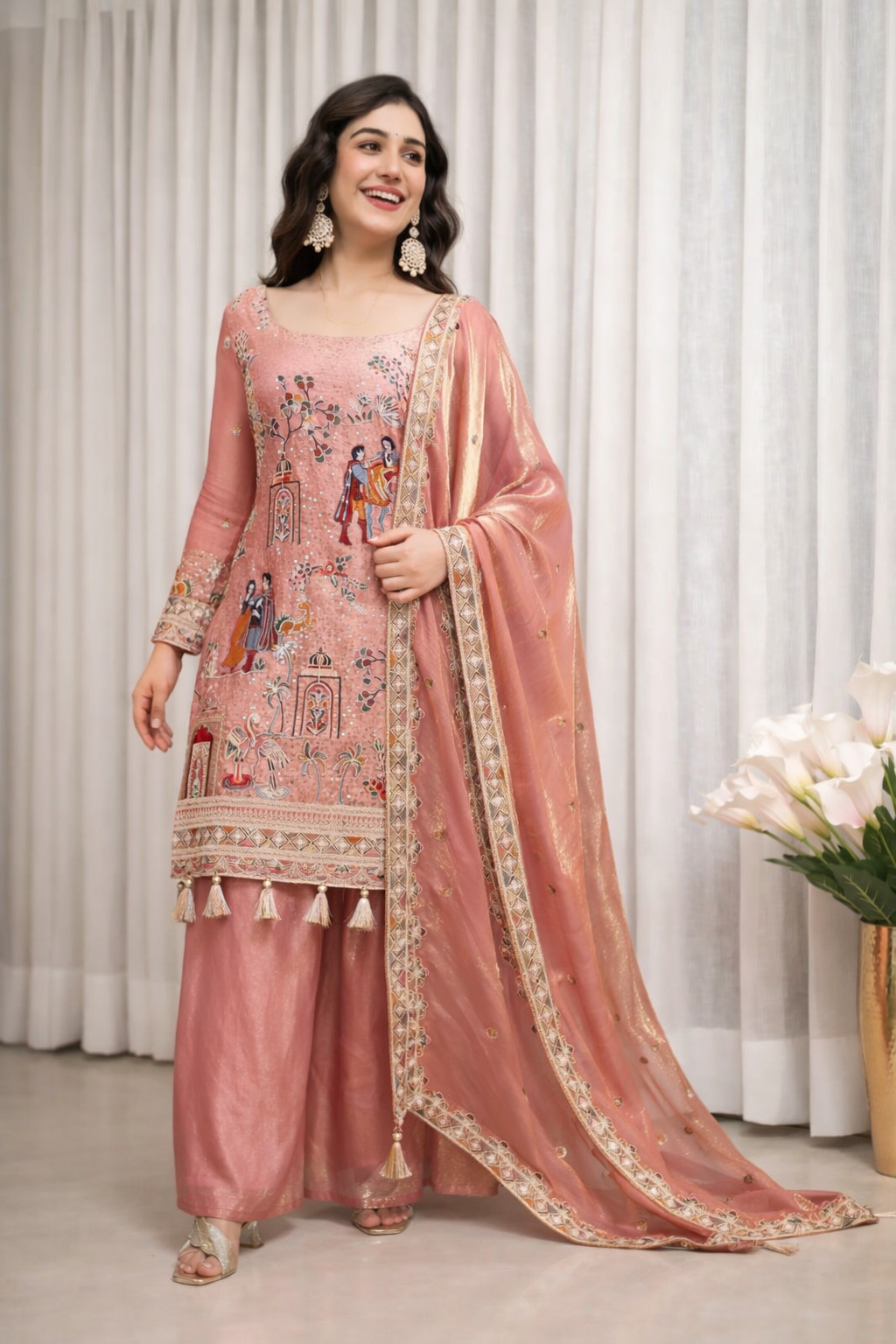 Elegant Multicolor Embroidered Kurti Suit Set with Dupatta