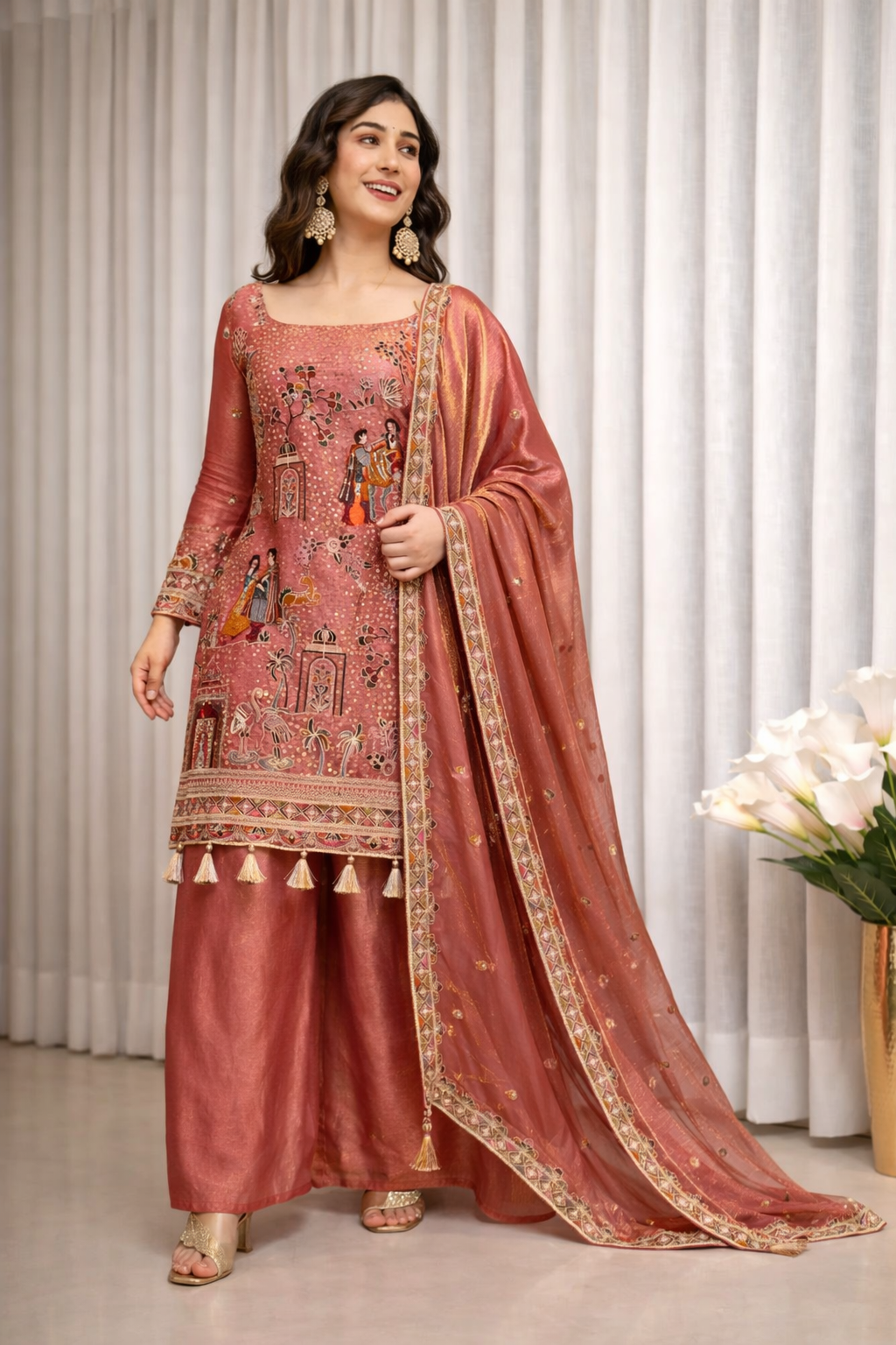 Elegant Multicolor Embroidered Kurti Suit Set with Dupatta
